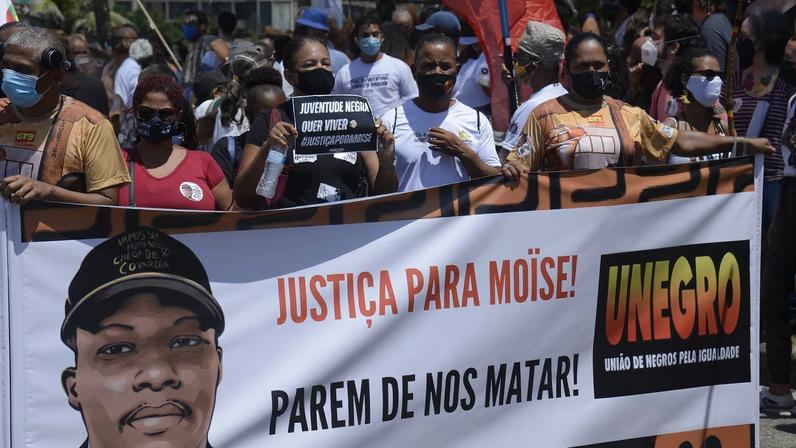 Ato em memória de Moïse Kabagambe, congolês morto em um quiosque na Barra da Tijuca, no Rio de Janeiro