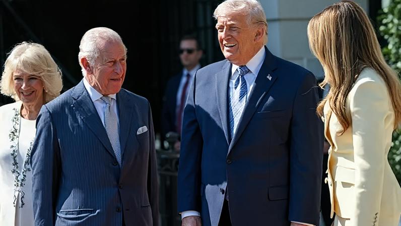 Reuters U.S. President Donald Trump and first lady Melania Trump welcome Britain's King Charles and Queen Camilla on the day of an afternoon tea on the South Lawn of the White House in Washington, D.C., U.S., April 27, 2026.