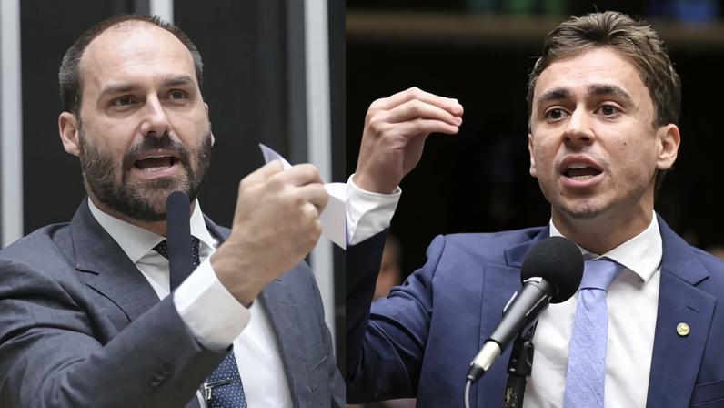Eduardo acusou Nikolas de “desrespeito” e oportunismo político por "dar visibilidade a quem deseja a morte" de Bolsonaro. (Foto: Zeca Ribeiro/Kayo Magalhães/Câmara dos Deputados)