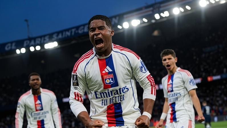 Endrick, do Lyon, comemora gol contra o PSG, pelo Campeonato Francês