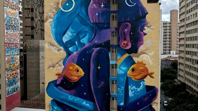 Obra 'O Abraço', do artista Davi DMS; mineiro está entre os convidados do primeiro UAI Grafitti