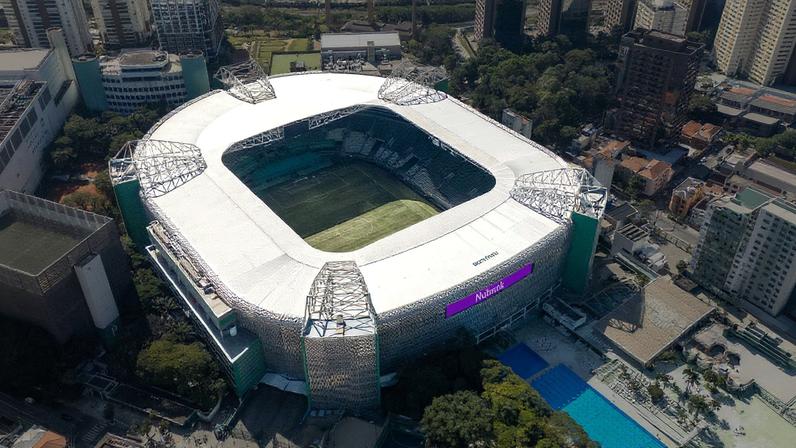 Estádio do Palmeiras com publicidade do Nubank