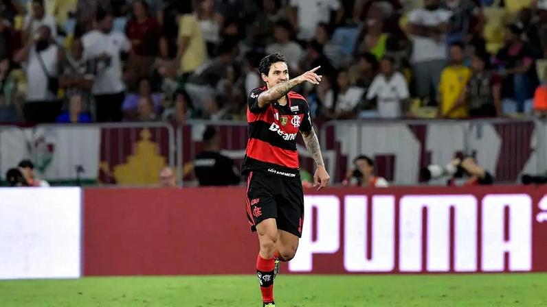 Pedro (Flamengo) celebrando seu gol contra o Fluminense, no dia 12.04.2026.