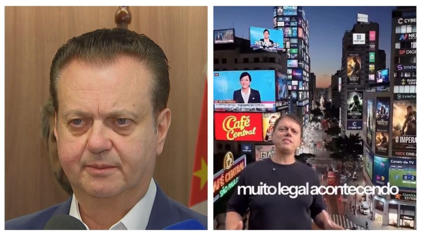 O ex-prefeito de SP, Gilberto Kassab (PSD), e o governador Tarcísio de Freitas (Republicanos): opiniões opostas sobre o projeto de Boulevart São João, no Centro de SP. — Foto: Montagem/g1/Reprodução/TV Globo