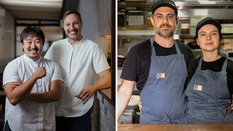 Chefs Caio Yokota e Victor Valadão (SP) são os convidados dos anfitriões Guilherme Furtado e Gabriella Guimarães do Okinaki