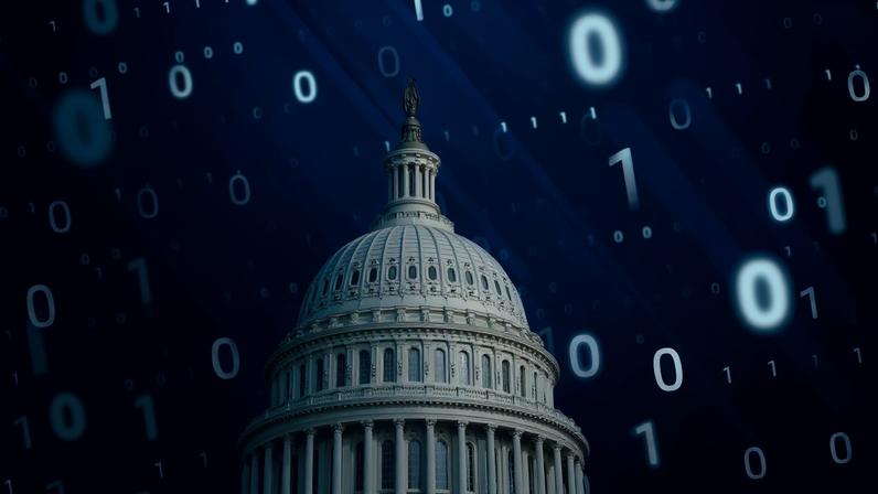 white house with binary code