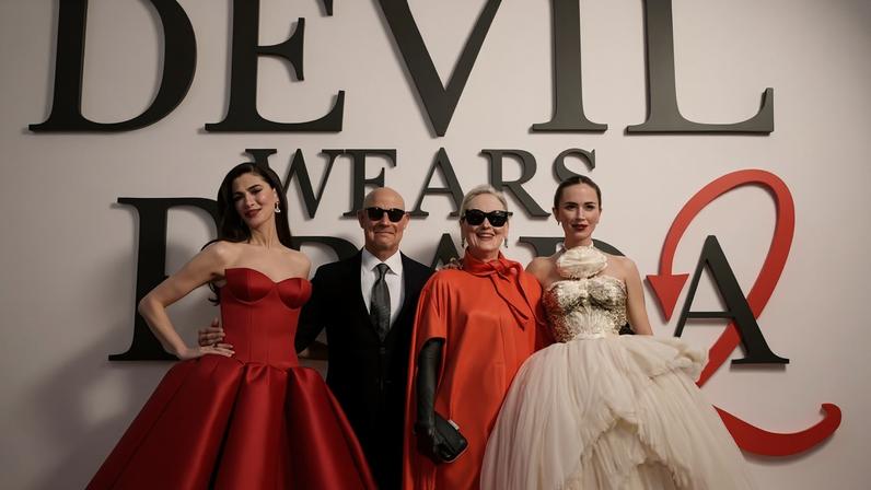 Anne Hathaway, Stanley Tucci, Meryl Streep e Emily Blunt — Foto: Getty Images