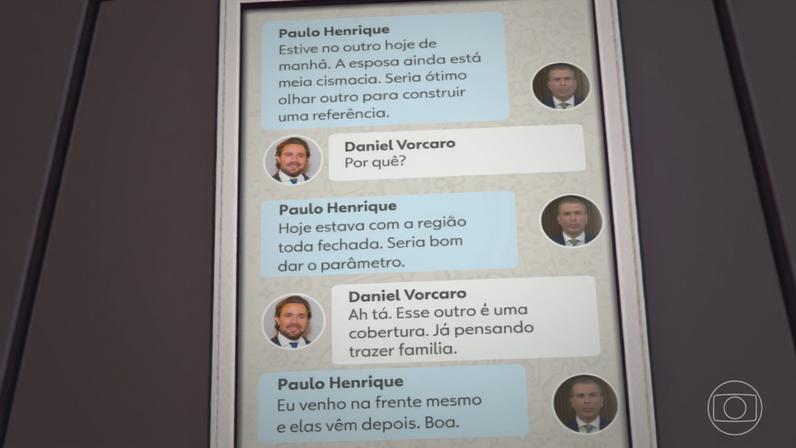 Mensagens entre Vorcaro e ex-presidente do BRB revelam negociações para propina paga com imóveis de luxo, diz PF — Foto: Jornal Nacional/ Reprodução