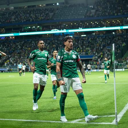 Gustavo Gómez, após abrir o placar para o Palmeiras contra o Athletico-PR, no Allianz Parque