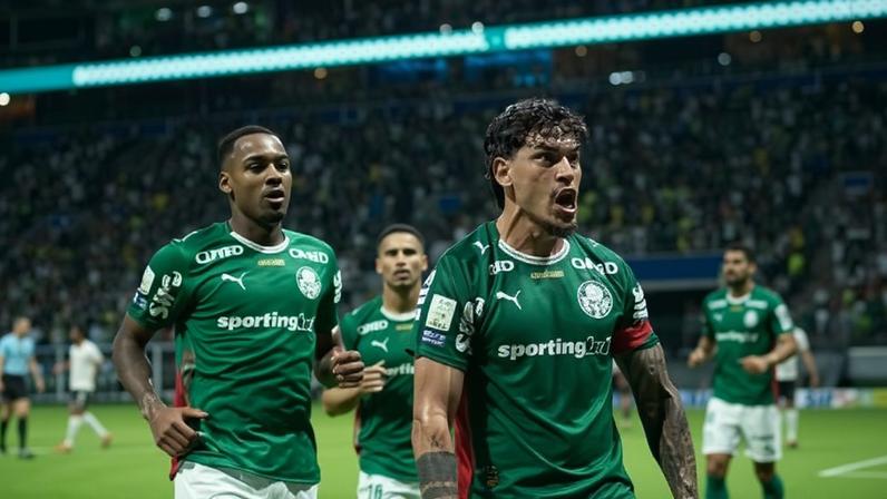 Gustavo Gómez, após abrir o placar para o Palmeiras contra o Athletico-PR, no Allianz Parque