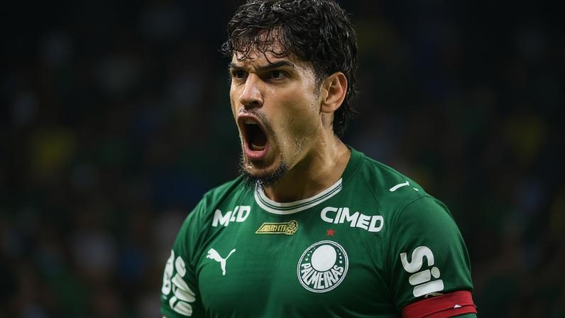 Gustavo Gómez celebra o gol na vitória do Palmeiras sobre o Athletico-PR