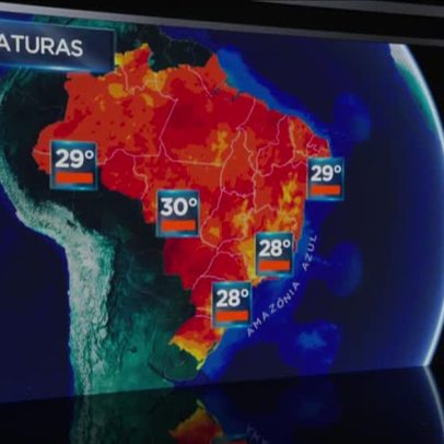 Calor predomina no país e frente fria provoca temporais no Sul