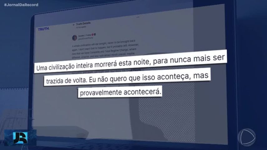 Trump eleva tom e diz que 'civilização iraniana poderia ser destruída em uma noite'