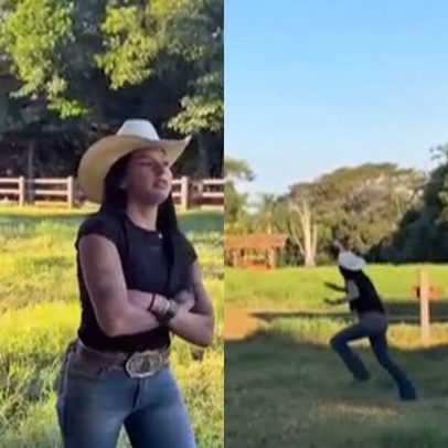 Ana Castela e Luan Pereira fogem após encontro com boi bravo em fazenda