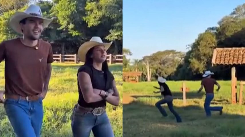 Ana Castela e Luan Pereira fogem após encontro com boi bravo em fazenda