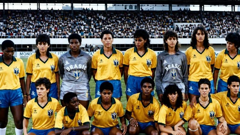 China. FOTO DE ARQUIVO - Jogadoras da Seleção brasileira de Futebol Feminino de 1988 posada. Em pé: Pelezinha, Suzana, Lica, Flordelis, Suzy, Simone, Elane e Fia. Agachadas: Russa, Roseli, Fanta, Michael Jackson, Marcinha, Sandra e Sissi.. Foto: Acervo Museu do Futebol/Divulgação