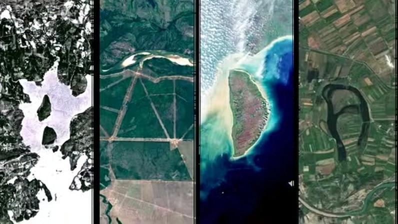 Composições incluem registros de rios, montanhas, plantações, ilhas e desertos de vários lugares do mundo — Foto: Divulgação/NASA,USGS