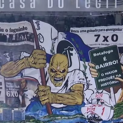 Mosaico da torcida do Vasco provoca Botafogo, em vídeo