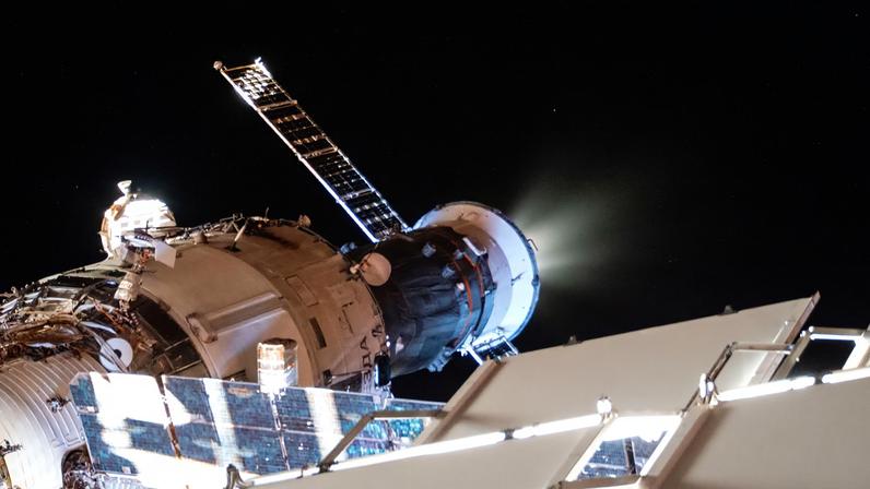 The Progress 93 cargo craft, docked to the rear port of the Zvezda service module, fires its engines to raise the International Space Station's orbit. This reboost maneuver positioned the orbital outpost at the correct altitude for the arrival of the Soyuz MS-28 crew spacecraft on Nov. 27 and the undocking of the Soyuz MS-27 crew spacecraft on Dec. 8.