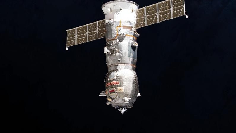 The Progress 94 cargo spacecraft from Roscosmos, packed with about three tons of food, fuel, and supplies for the Expedition 74 crew, approaches the International Space Station for a docking to the Poisk module.
