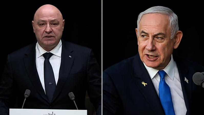Joseph Aoun, presidente do Líbano, e Benjamin Netanyahu, primeiro-ministro de Israel
