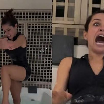 Juliette experimenta banho de gelo, fica desesperada e diverte o namorado