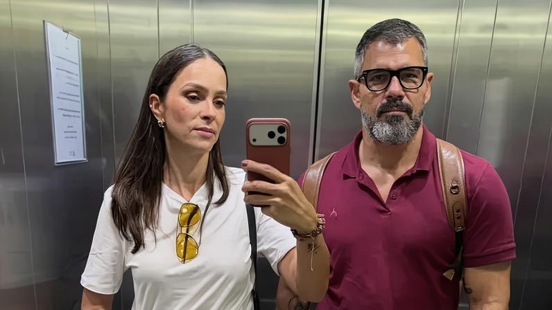 Juliano Cazarré com a esposa, Letícia