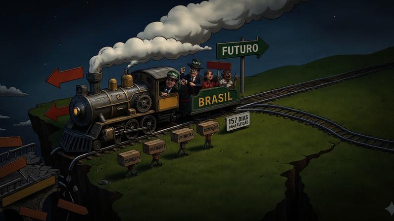 Quanto mais tempo o país insistir em resolver o presente adiando o futuro, mais difícil e mais caro será mudar de rumo, diz o articulista; na foto, ilustração do país representado por uma locomotiva rumo a um penhasco