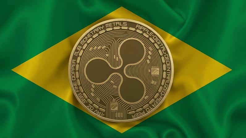 logo da xrp ripple na bandeira do brasil
