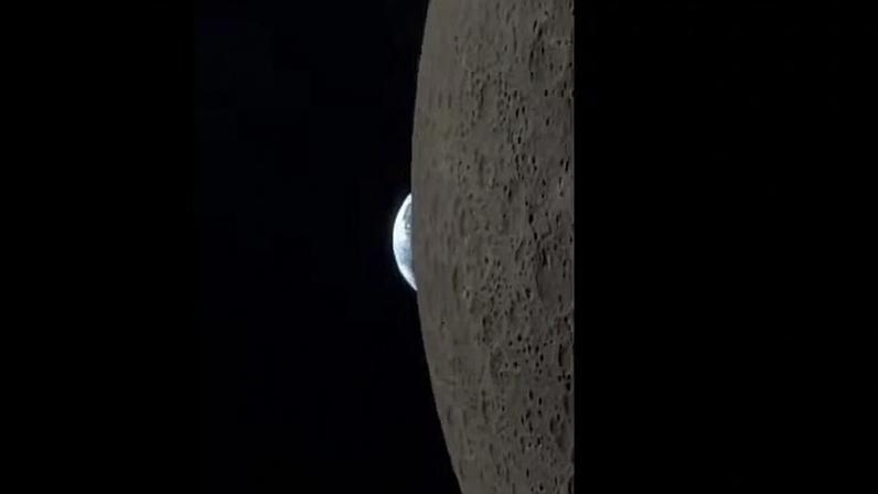 Imagem da Lua com a Terra ao fundo — Foto: Reprodução