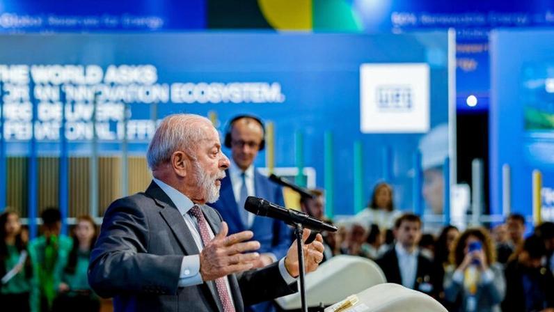 O presidente da República, Luiz Inácio Lula da Silva (PT), durante visita à Feira Industrial de Hannover, na Alemanha