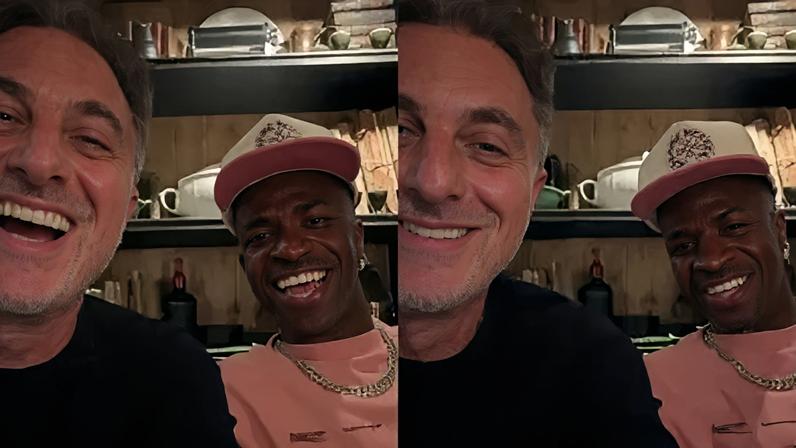 Luciano Huck e Vinicius Jr. se encontram e brincam sobre Virginia