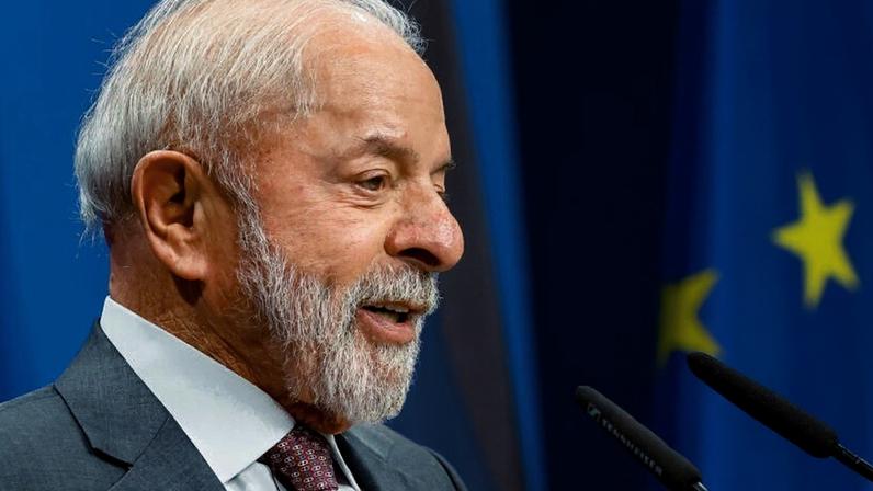 O presidente da República, Luiz Inácio Lula da Silva (PT), durante declaração à imprensa, em Hannover