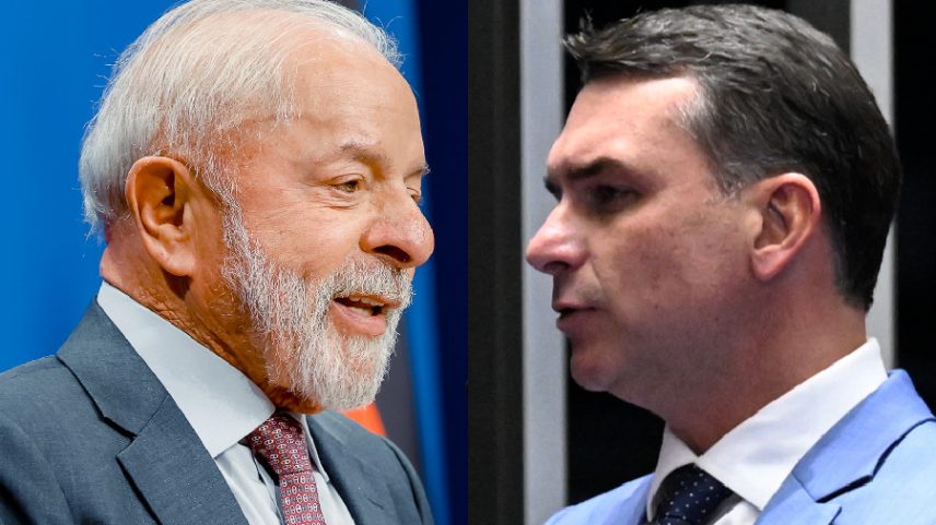 O presidente Luiz Inácio Lula da Silva; e o senador Flávio Bolsonaro (PL-RJ)
