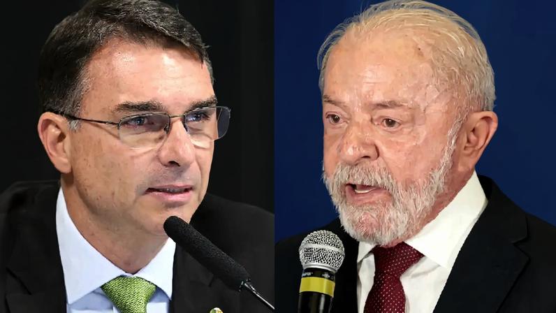 O senador Flávio Bolsonaro (PL-RJ); e o presidente Luiz Inácio Lula da Silva (Edilson Rodrigues/Agência Senado/Paulo Pinto/Agência Brasil/Divulgação)