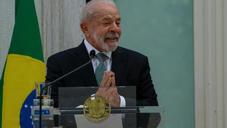 Presidente Luiz Inácio Lula da Silva em declaração à imprensa, em Portugal — Foto: Ricardo Stuckert/PR