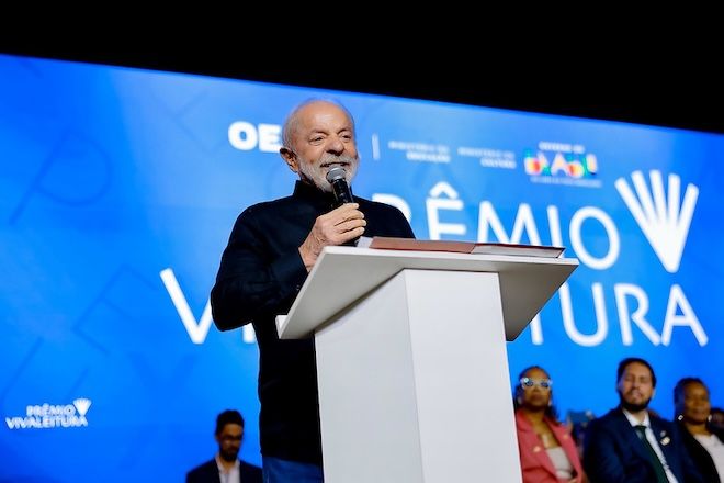 O presidente Lula participou ontem (23) da entrega do Prêmio Vivaleitura, em Brasília | Ricardo Stuckert/PR