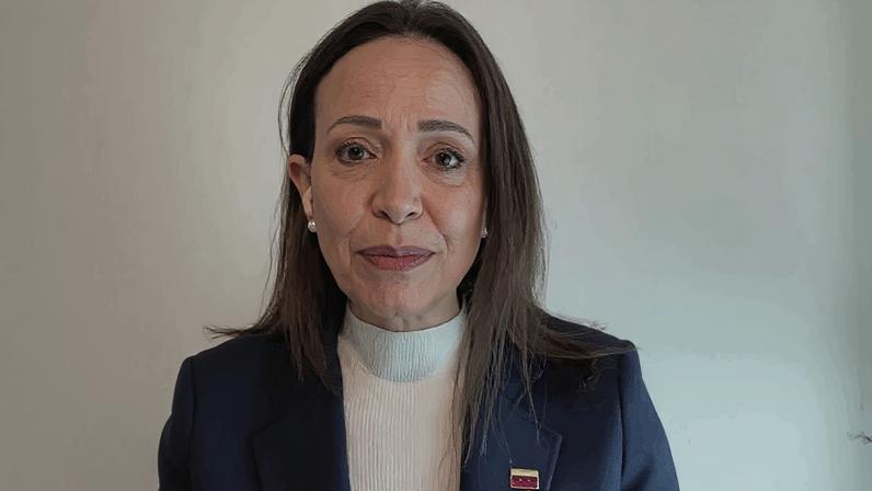 Na imagem, María Corina Machado; em visita a Madri, líder da oposição na Venezuela se recusou a encontrar Pedro Sánchez