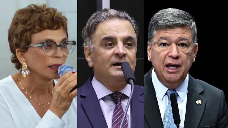 A ex-prefeita de Contagem, Marília Campos (PT); o deputado federal Aécio Neves (PSDB); e o senador Carlos Viana (PSD)