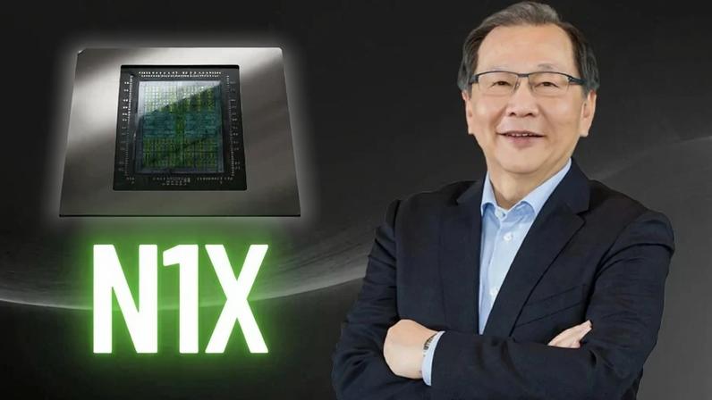CEO da MediaTek ao lado de processador NVIDIA com N1X escrito