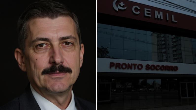 Imagem colorida mostra médico que atirou em paciente e ao lado, uma foto do hospital onde o crime ocorreu - Metrópoles