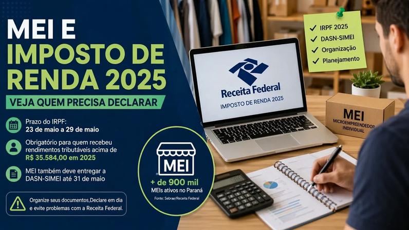 Prazo do Imposto de Renda 2025 já começou: microempreendedores individuais devem ficar atentos às regras e à entrega da DASN-SIMEI até 31 de maio para evitar pendências com a Receita Federal. (Foto: Divulgação)