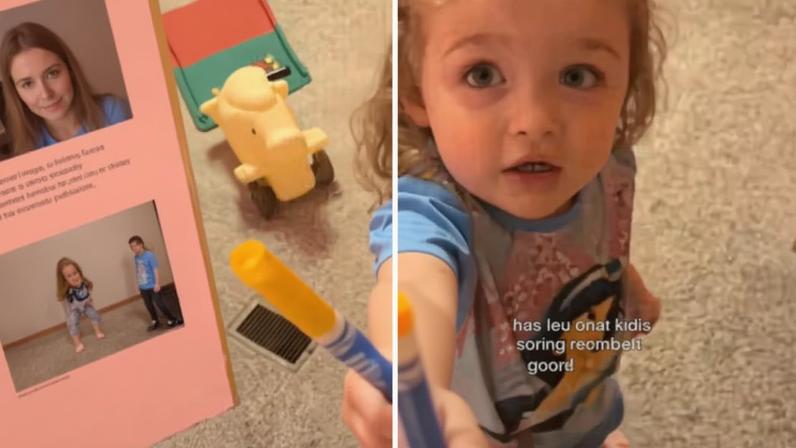 A mãe Felicity Johnson percebeu que a filha, Eliana, estava quietinha demais e foi investigar. O vídeo alcançou mais de 3,2 milhões de visualizações no TikTok — Foto: Reprodução/redes sociais