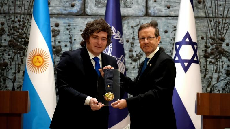 Presidentes da Argentina e de Israel, Javier Milei e Isaac Herzog
