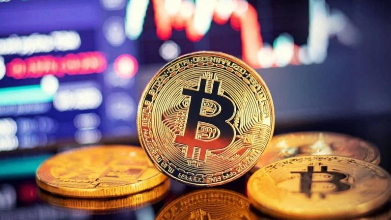 moeda de bitcoin e graficos ao fundo