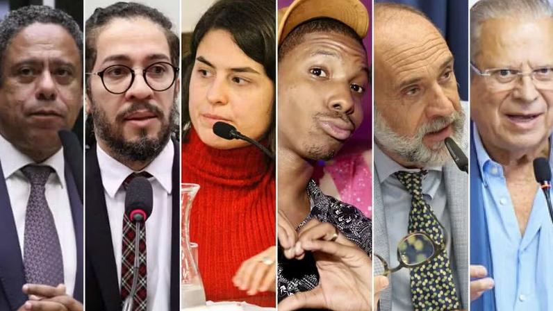 Orlando Silva, Jean Wyllys, Luna Zarattini, Lucas Penteado, Roberto Trípoli e José Dirceu — Foto: Divulgação/Kayo Magalhães e Michel Jesus Câmara dos Deputados/Celso Tavares g1