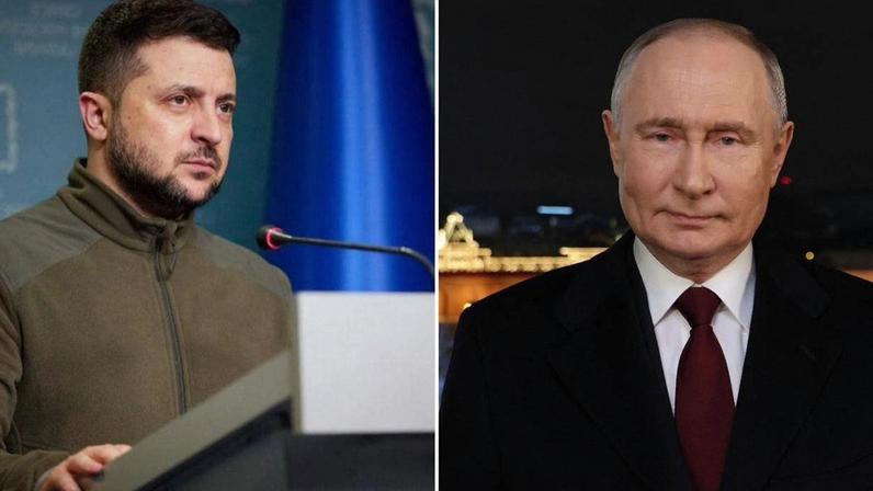 Volodimir Zelensky, presidente da Ucrânia, e Vladimir Putin, presidente da Rússia