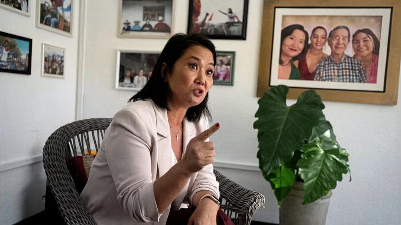 Peru's presidential candidate Keiko Fujimori, for the Fuerza Popular party, speaks during an interview with AFP at the party headquarters in Lima on April 10, 2026. Fujimori, the frontrunner in Peru's presidential race, vowed expel illegal migrants, attract US investment and extend a conservative tide sweeping power in Latin America, in an exclusive interview with AFP on April 10, 2026, on the eve of the April 12 election. (Photo by Ernesto BENAVIDES / AFP)