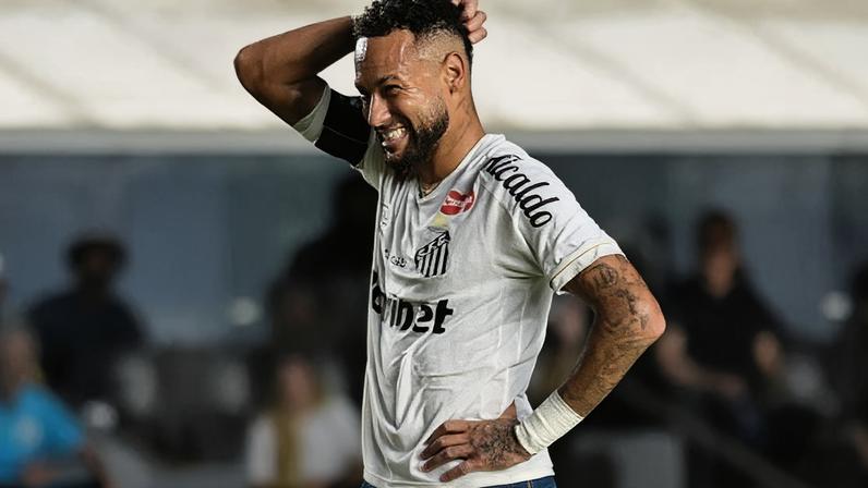Neymar lamenta lance durante duelo contra o Recoleta na Sul-Americana