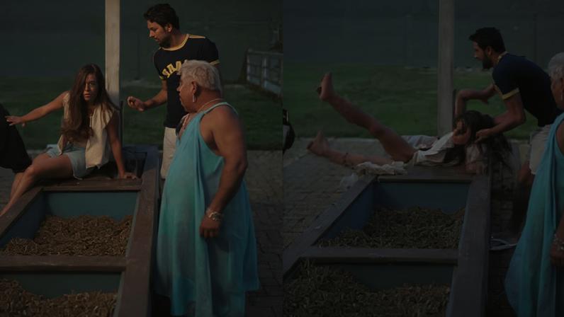 Vaca dá cabeçada em Nicole Bahls, que é derrubada e cai em bebedouro na fazenda